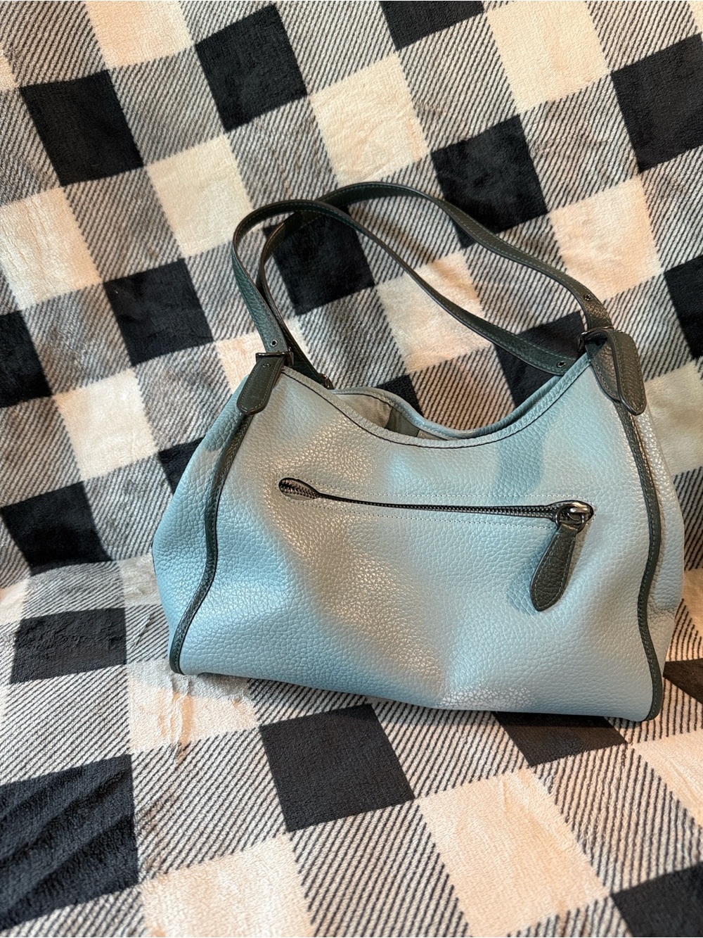 Coach Light Blue Leather Shoulder Bag with Dark Blue